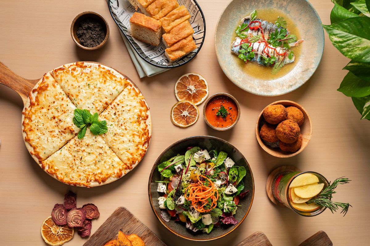 Delicious foods on the table at The Grazer