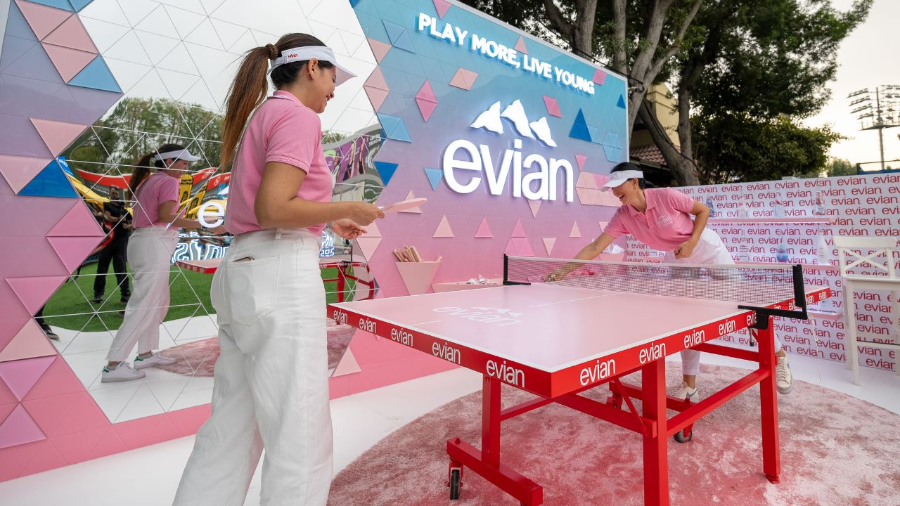 evians first pink floating tennis court