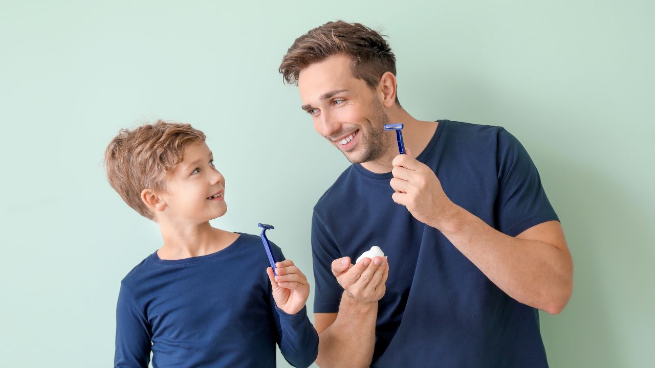 Father son gillete shaving celebration