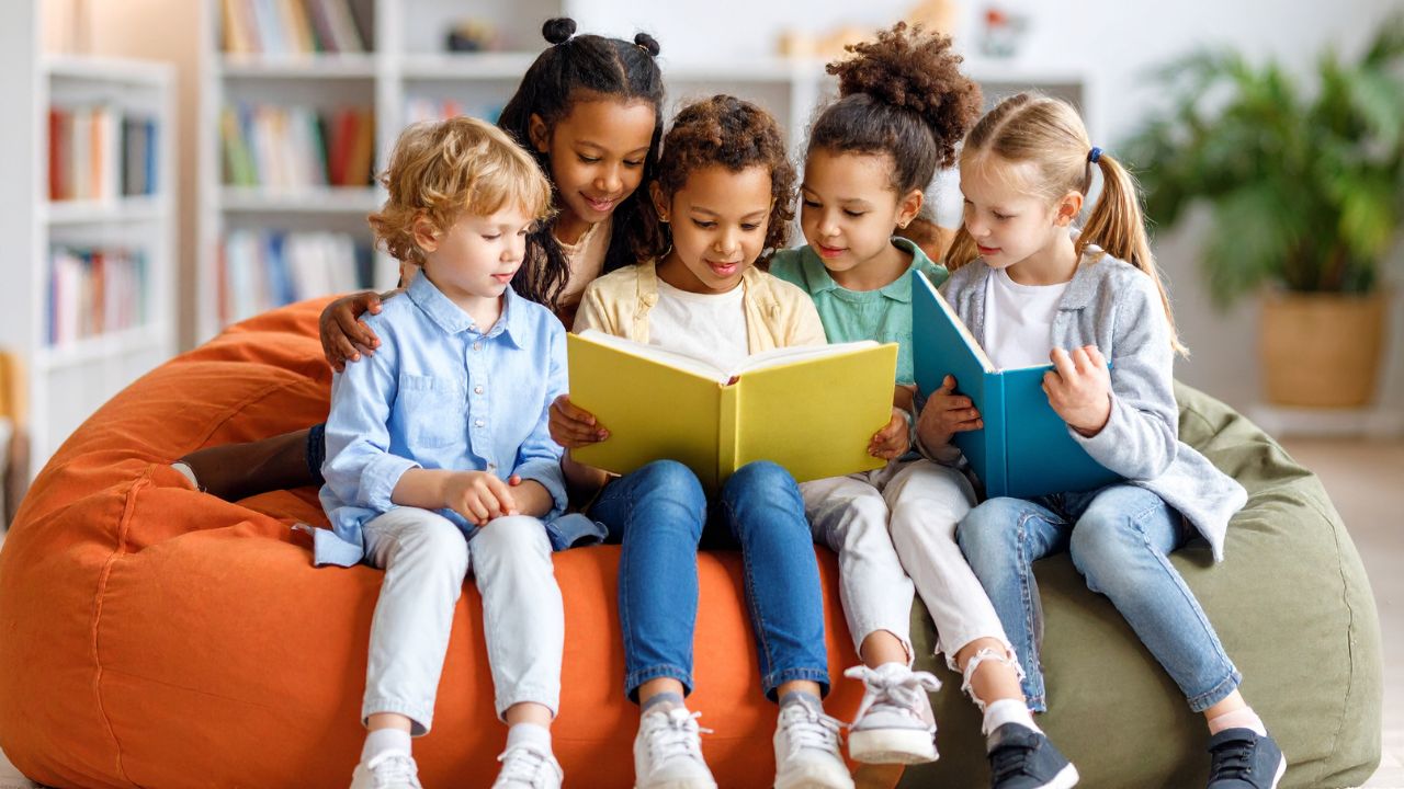 children reading book