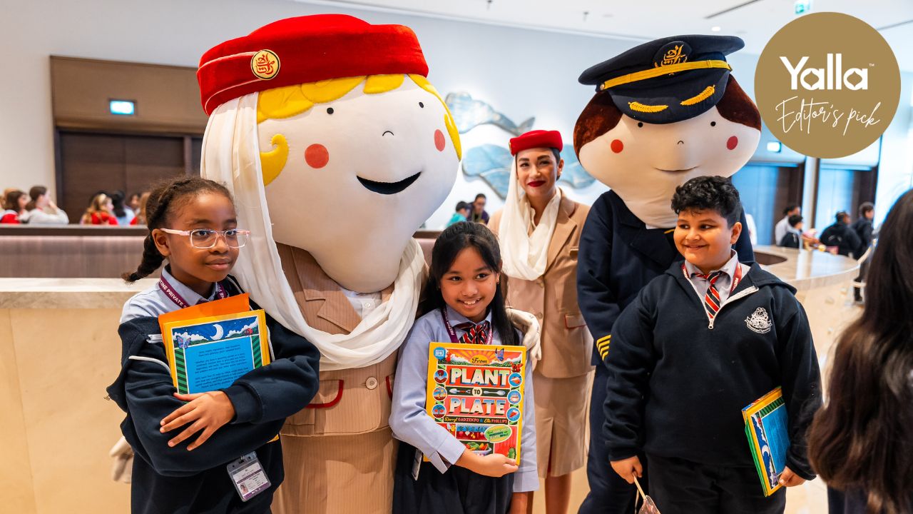 Children with educational books at Emirates Literature Festival 2026.
