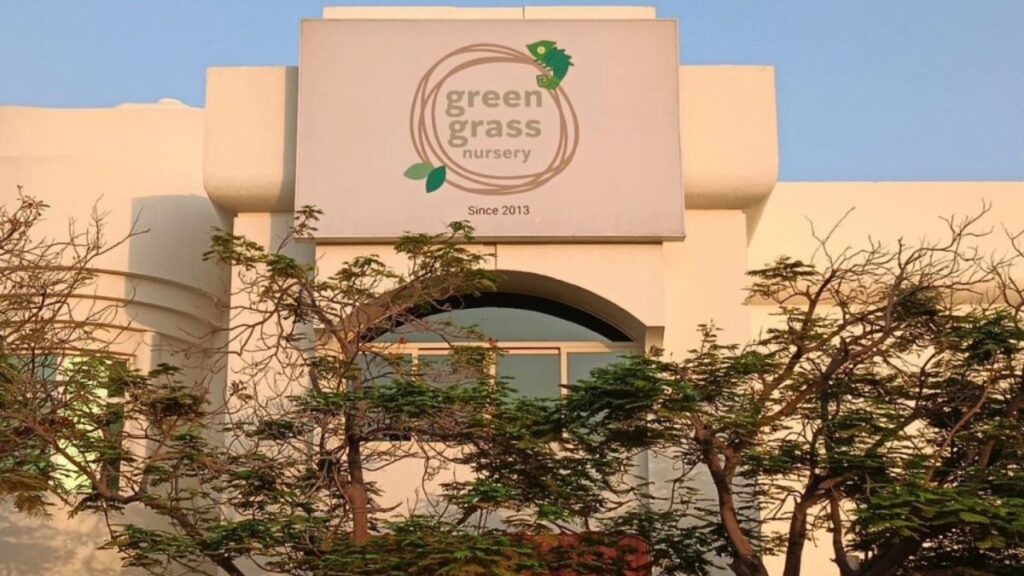Green Grass Nursery sign with logo and establishment year 2013.