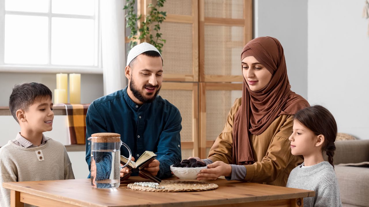 Family enjoying iftar together during Ramadan in a UAE home.