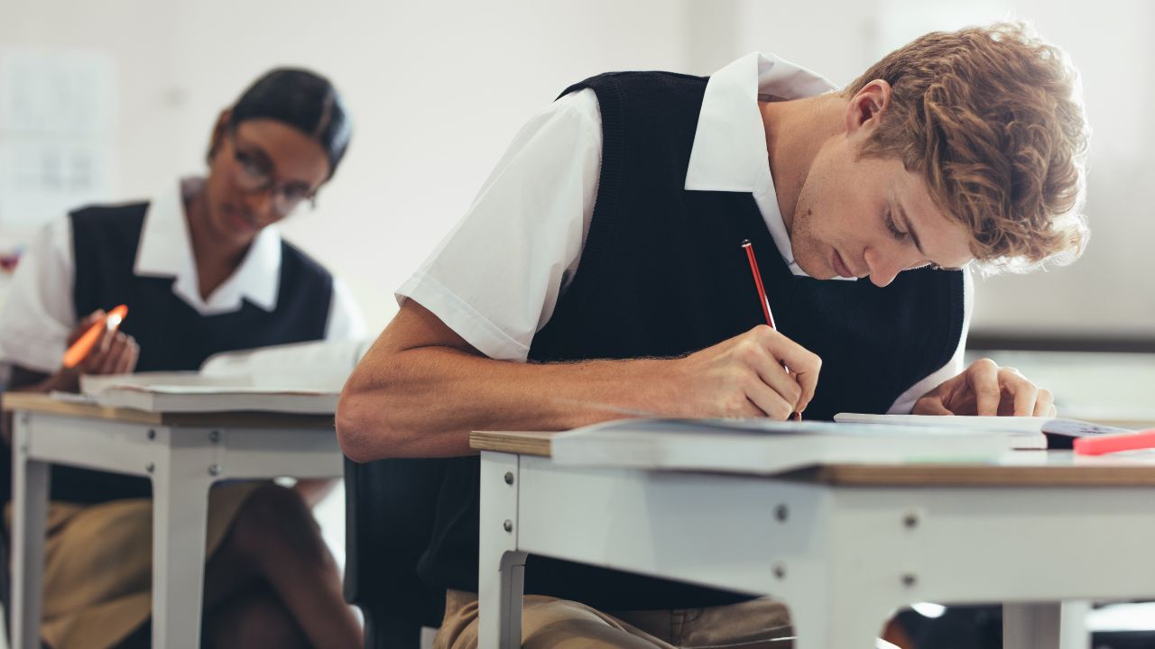 student taking an exam