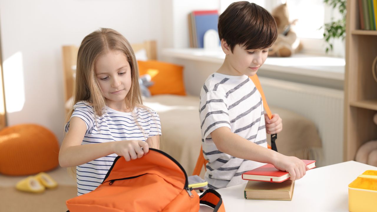 children fixing there bag