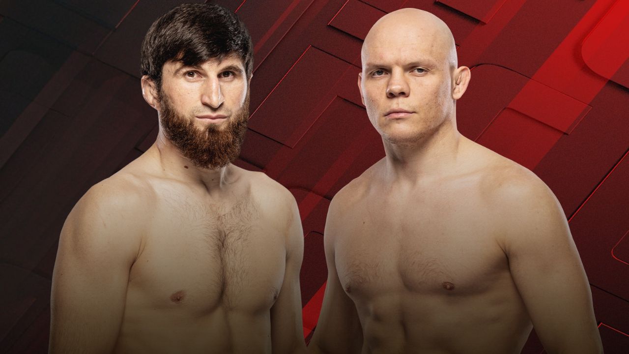 Two male fighters pose shirtless for a promotional photo in Abu Dhabi.