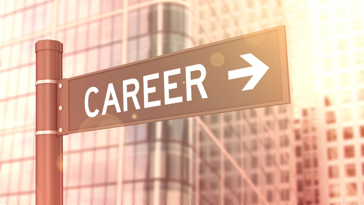 career word sign with background of building
