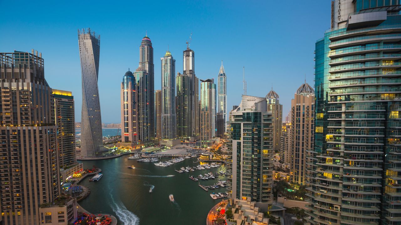 dubai skyline with boats
