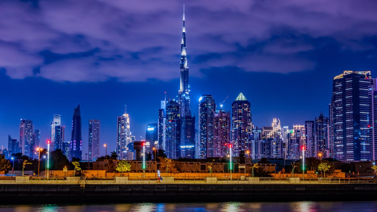 dubai skyline evening time