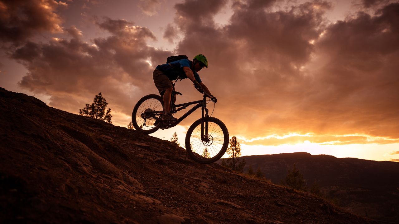 mountain biking sunset