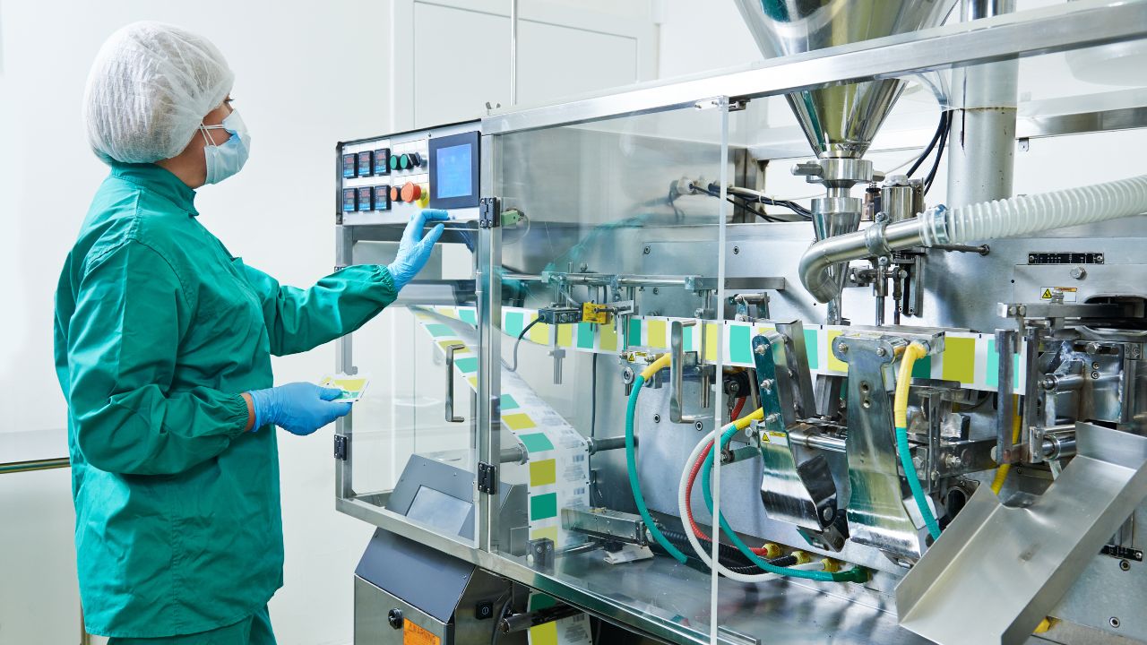 pharmaceutical factory worker working on operation production lines