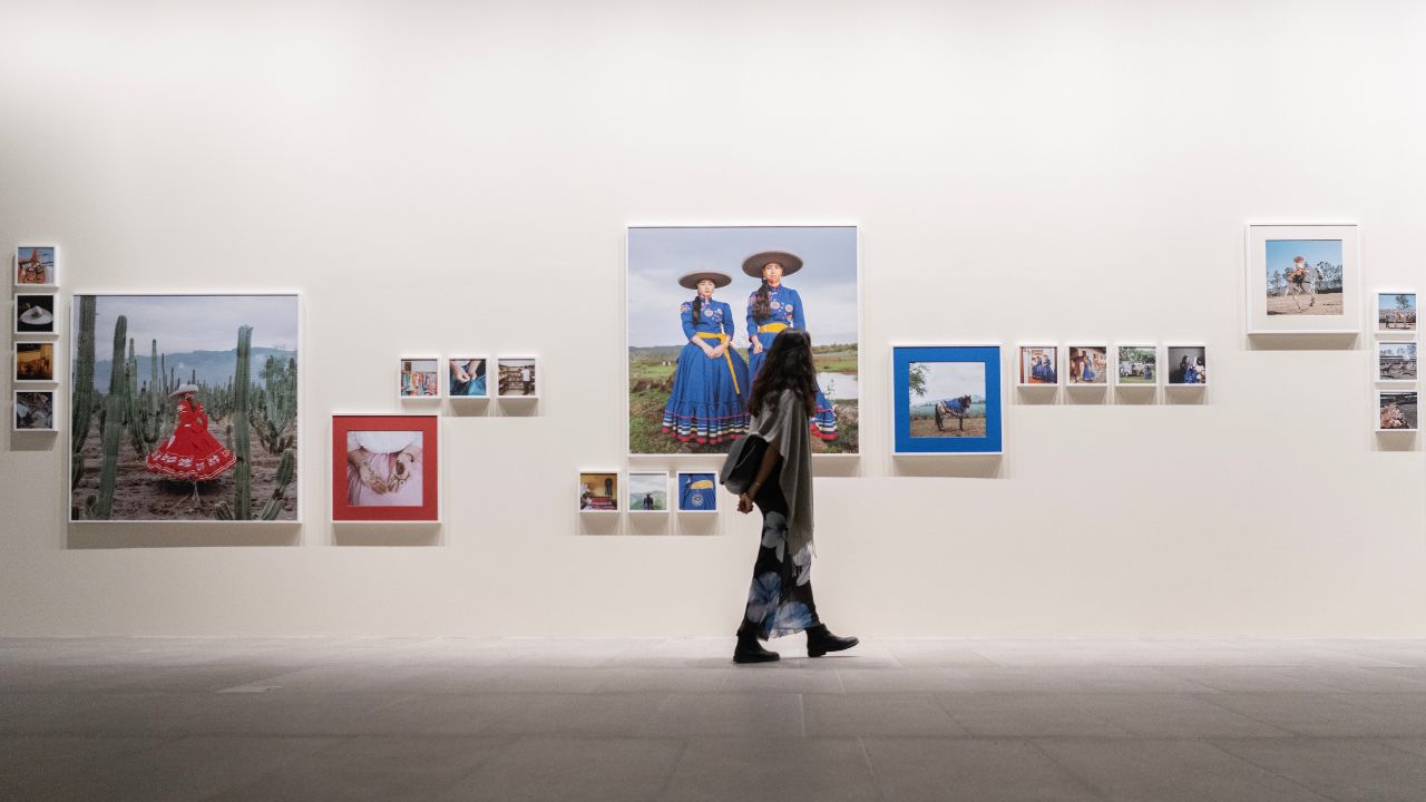 lady walking through art gallery