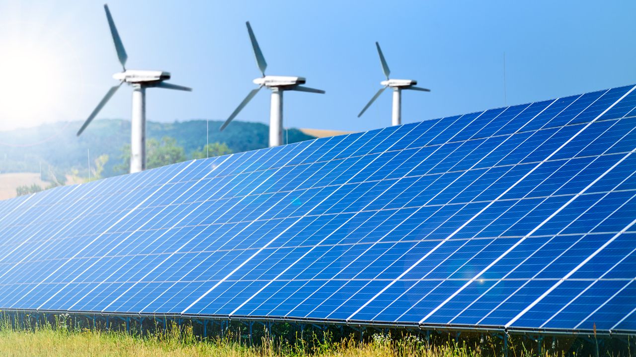 wind turbine with blue panels