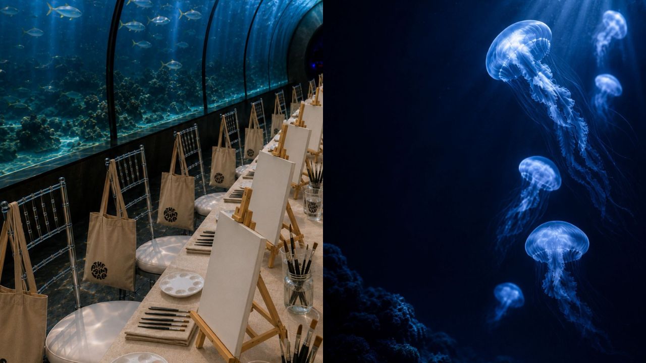 Painting under an aquarium tunnel