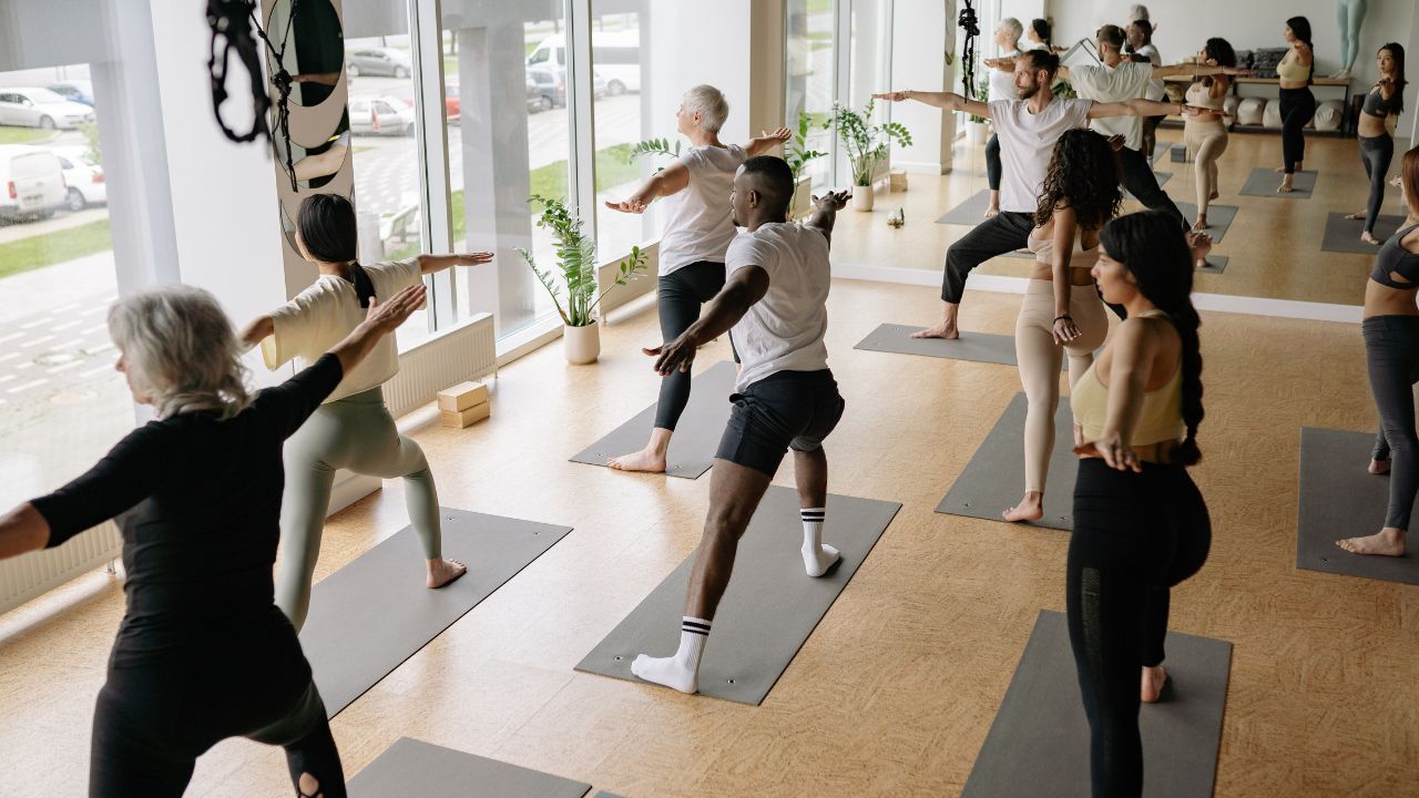 group of people doing yoga