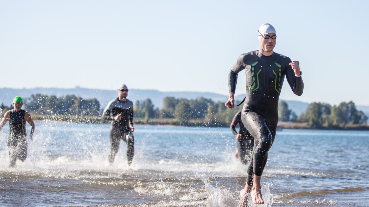 Athletes running in the water
