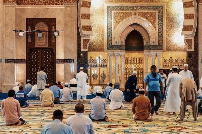 People praying in mosque under Covid-19 guidelines during Ramadan 2022 in UAE