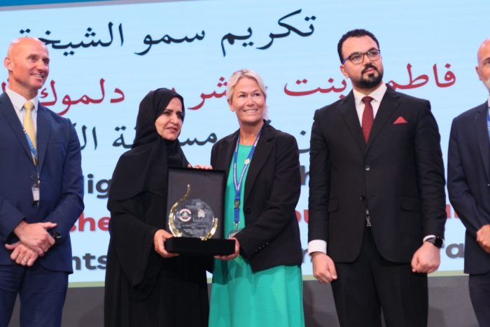 From left to right Nicholas Brain, PrincipalCEO, GEMS Jumeirah College; Her Excellency Sheikha Fatima Bint Hasher Bin Dalmouk Al Maktoum; Rachel